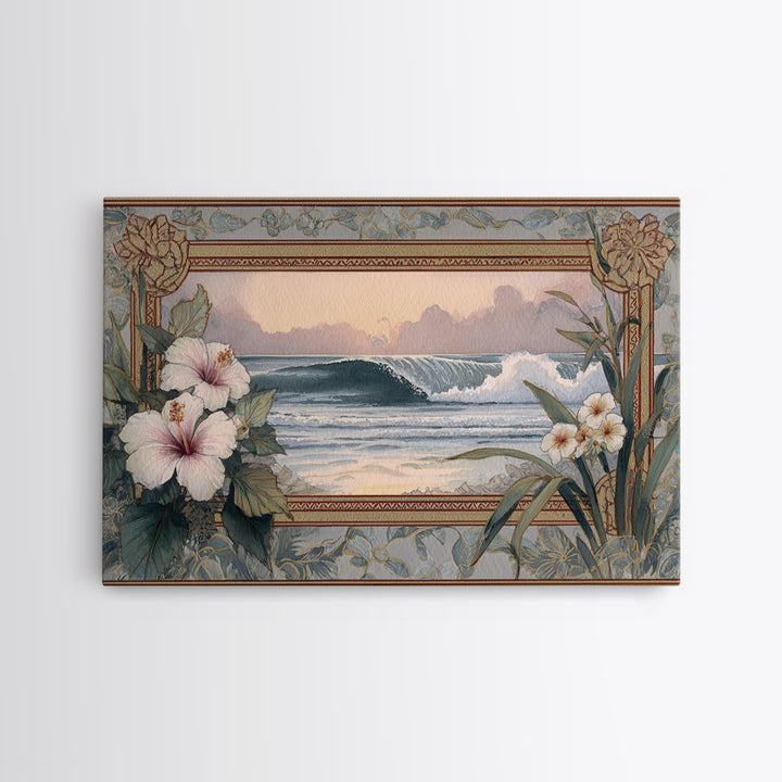Sunset Surf Scene Framed Canvas Print, Tropical Art, Wall Art Prints, Living Room Decor, Fine Art, Tropic, Beach Wall Art, TRO-3x2-2