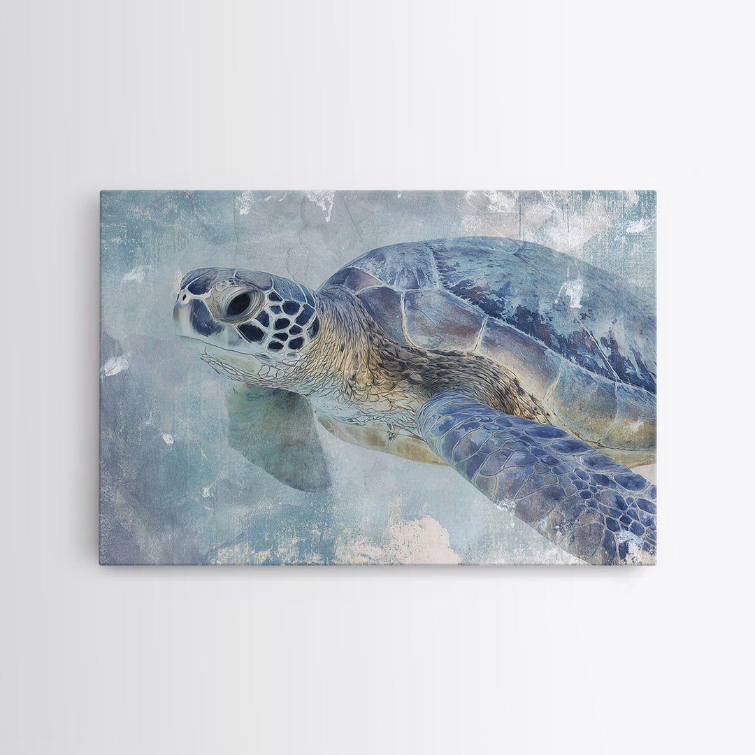 Sea Turtle Near Tropical Reef Framed Canvas Print, Tropical Art, Gallery Wall Art, Living Room Decor, Fine Art, Tropic, TRO-3x2-23