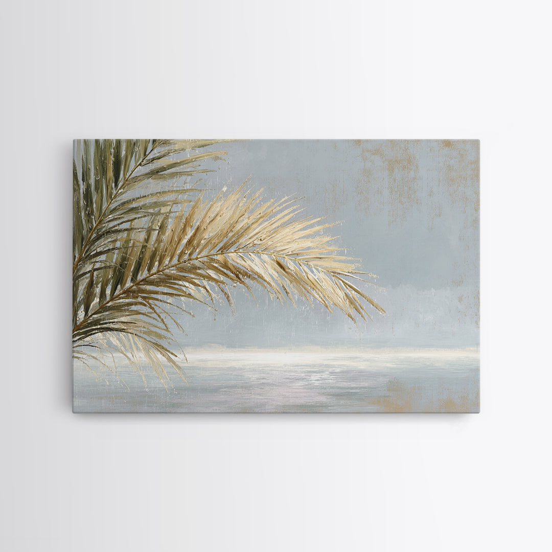 Rain Soaked Palm Leaf Closeup Framed Canvas Print, Tropical Art, Beach Print, Living Room Decor, Fine Art, Tropic, TRO-3x2-25