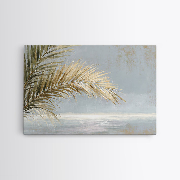 Rain Soaked Palm Leaf Closeup Framed Canvas Print, Tropical Art, Beach Print, Living Room Decor, Fine Art, Tropic, TRO-3x2-25