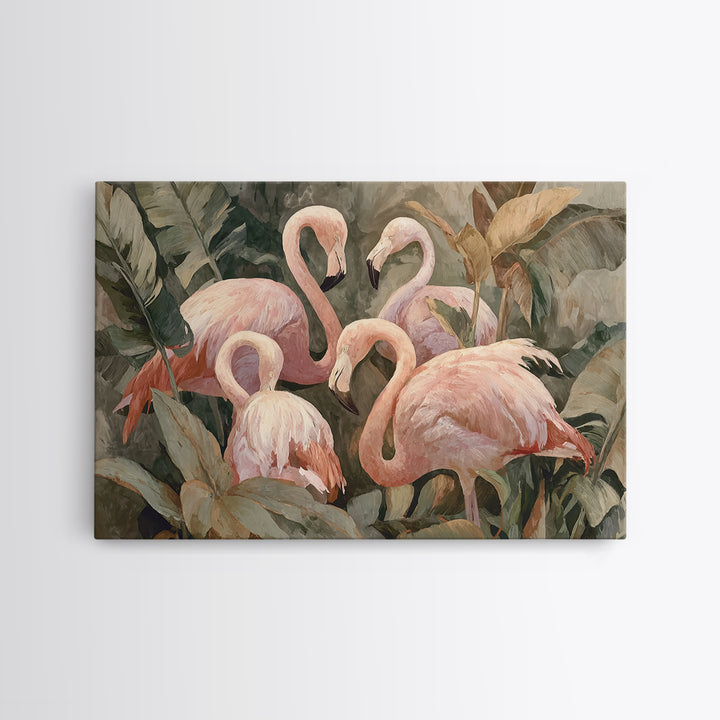 Pink Flamingos Among Tropical Water Plants Canvas Print, Tropical Art, Beach Wall Art, Living Room Decor, Fine Art, Tropic, TRO-3x2-30