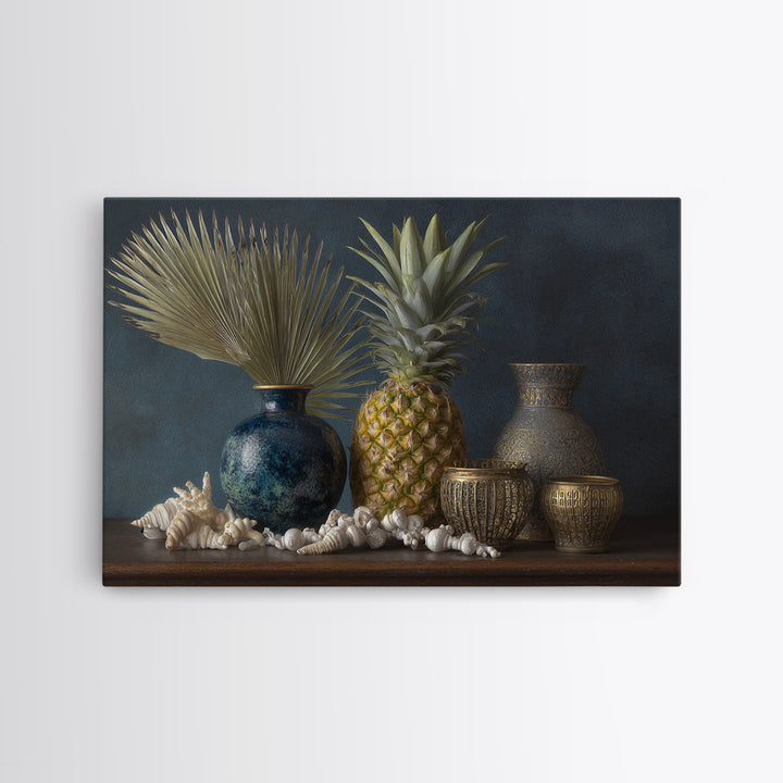 Pineapple and Palm Still Life Canvas Print, Tropical Art, Downloadable Prints, Living Room Decor, Watercolor Art, Tropic, TRO-3x2-34
