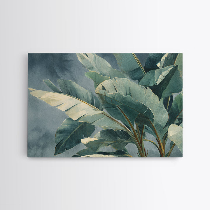 Banana Leaves Layered Canvas Print, Tropical Art, Botanical Art, Living Room Decor, Oil Painting, Tropic, Minimalist Decor, TRO-3x2-37