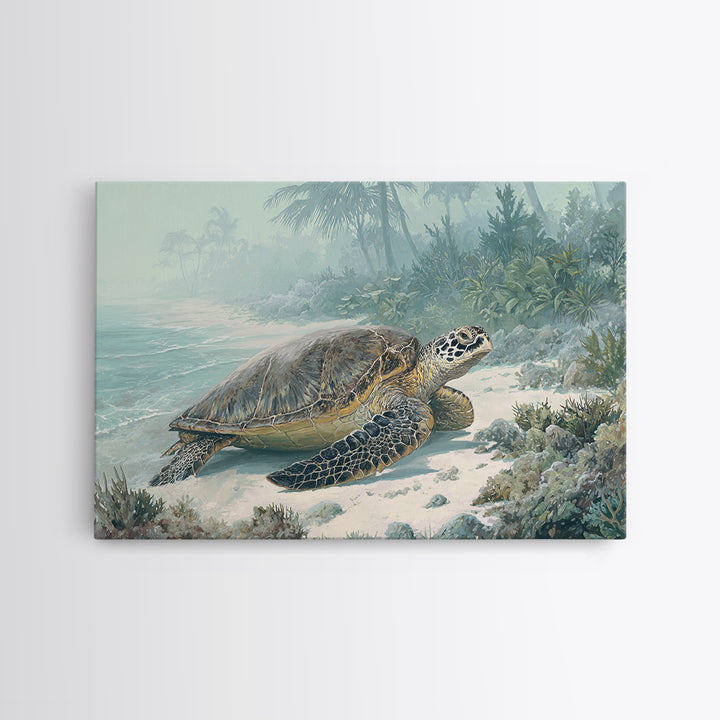 Sea Turtle Near Tropical Reef Framed Canvas Print, Tropical Art, Digital Art, Living Room Decor, Oil Painting, Tropic, TRO-3x2-47