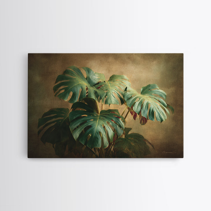 Lush Monstera Leaves Framed Canvas Print, Tropical Art, Gallery Wall Art, Living Room Decor, Fine Art, Tropic, TRO-3x2-5