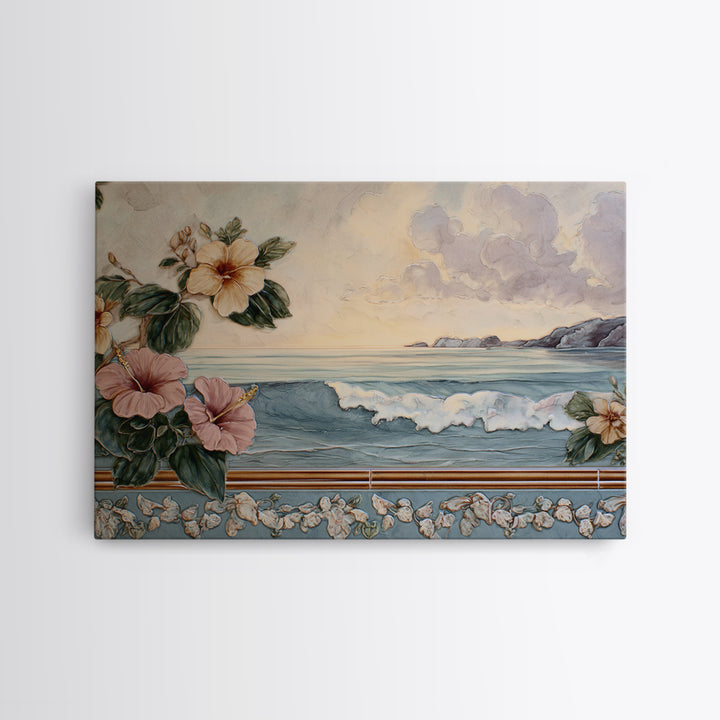 Sunset Surf Scene Framed Canvas Print, Tropical Art, Beach Decor, Living Room Decor, Oil Painting, Tropic, Fine Art Print, TRO-3x2-50