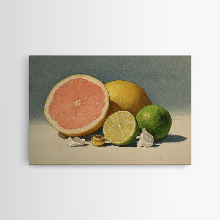 Bright Papaya and Lime Still Life Canvas Print, Tropical Art, Beach Print, Living Room Decor, Abstract Art, Tropic, TRO-3x2-52