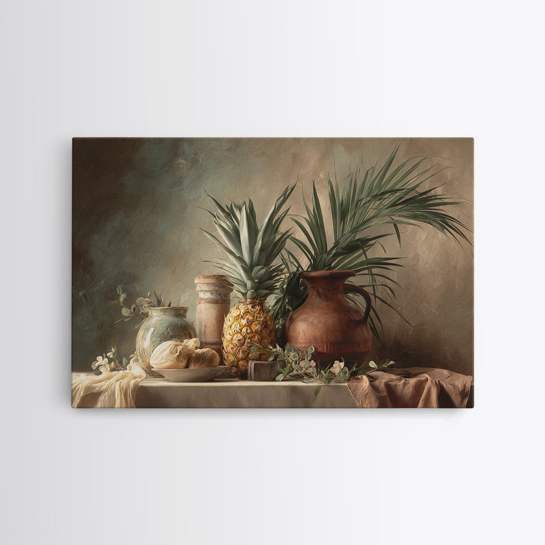 Pineapple and Palm Still Life Canvas Print, Tropical Art, Downloadable Prints, Living Room Decor, Watercolor Art, Tropic, TRO-3x2-58
