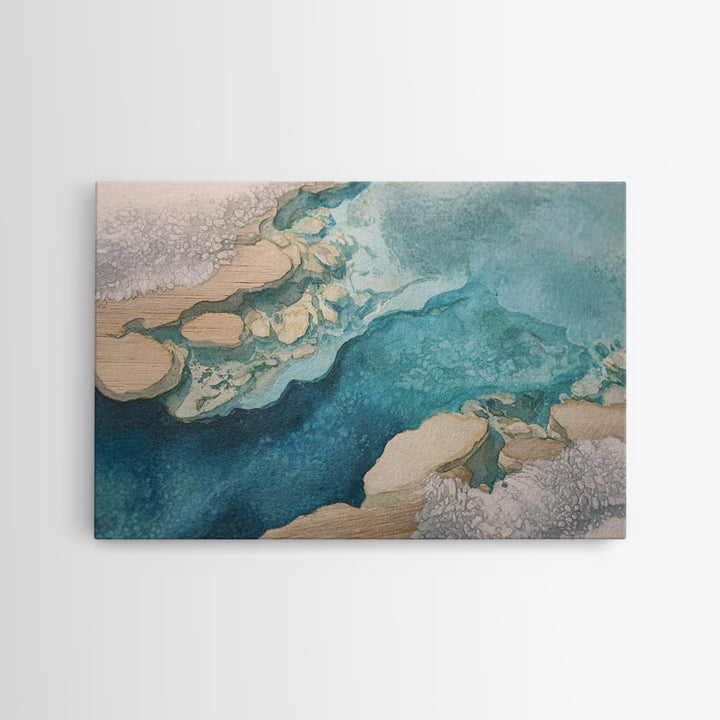 Tropical Lagoon with Turquoise Water Framed Canvas Print, Tropical Art, Digital Art, Living Room Decor, Oil Painting, Tropic, TRO-3x2-59