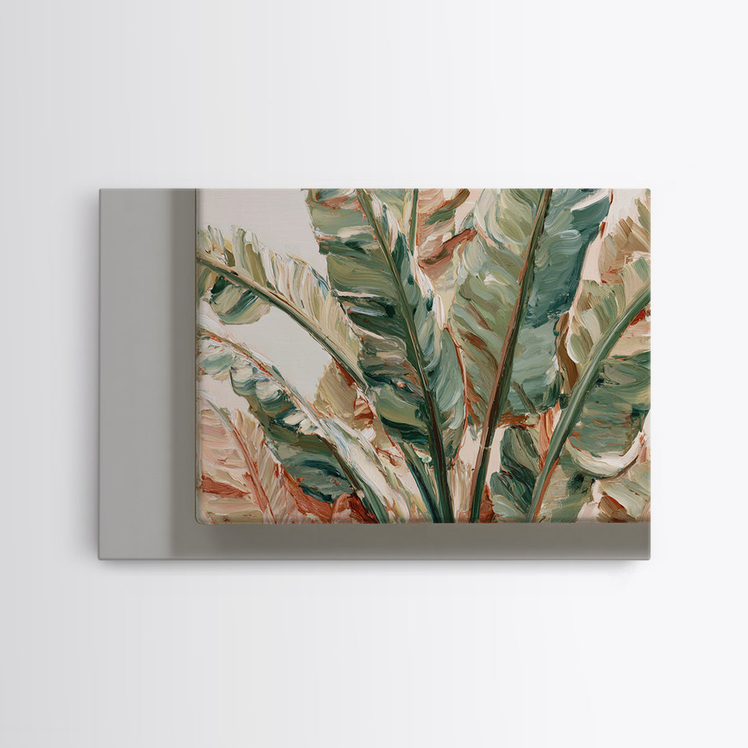 Banana Leaves Layered Canvas Print, Tropical Art, Botanical Art, Living Room Decor, Oil Painting, Tropic, Minimalist Decor, TRO-3x2-61