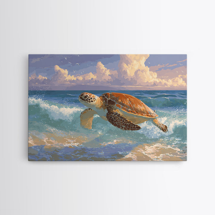 Sea Turtle Near Tropical Reef Framed Canvas Print, Tropical Art, Beach Prints, Living Room Decor, Watercolor Art, Tropic, TRO-3x2-71