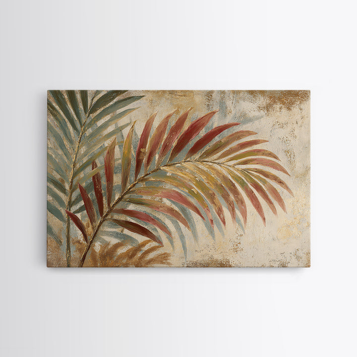Rain Soaked Palm Leaf Closeup Canvas Print, Tropical Art, Neutral Decor, Living Room Decor, Oil Painting, Tropic, Home Decor, TRO-3x2-73