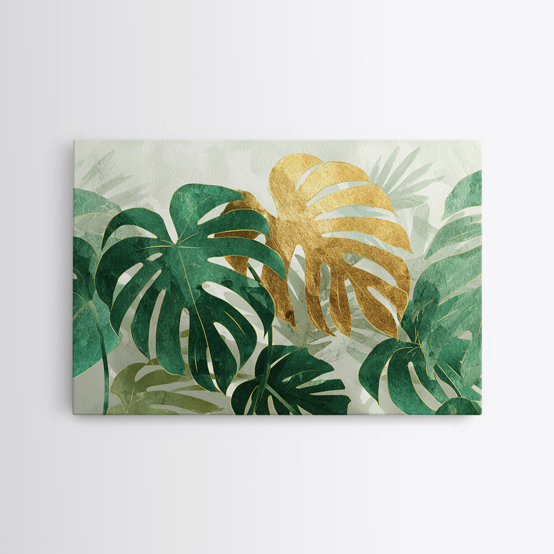 Lush Monstera Leaves Framed Canvas Print, Tropical Art, Room Decor, Living Room Decor, Fine Art, Tropic, Printable, TRO-3x2-77