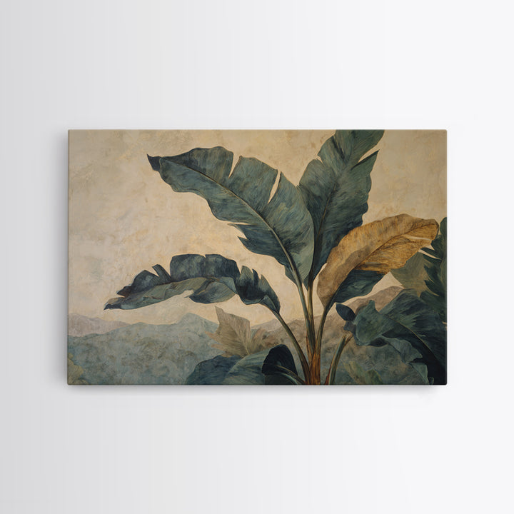Banana Leaves Layered Framed Canvas Print, Tropical Art, Statement Artwork, Living Room Decor, Fine Art, Tropic, Digital Prints, TRO-3x2-85