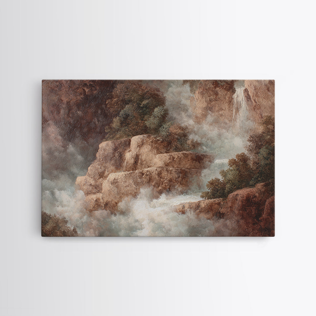 Jungle Waterfall with Misty Light Canvas Print, Tropical Art, Boho Decor, Living Room Decor, Oil Painting, Tropic, Art Print, TRO-3x2-89