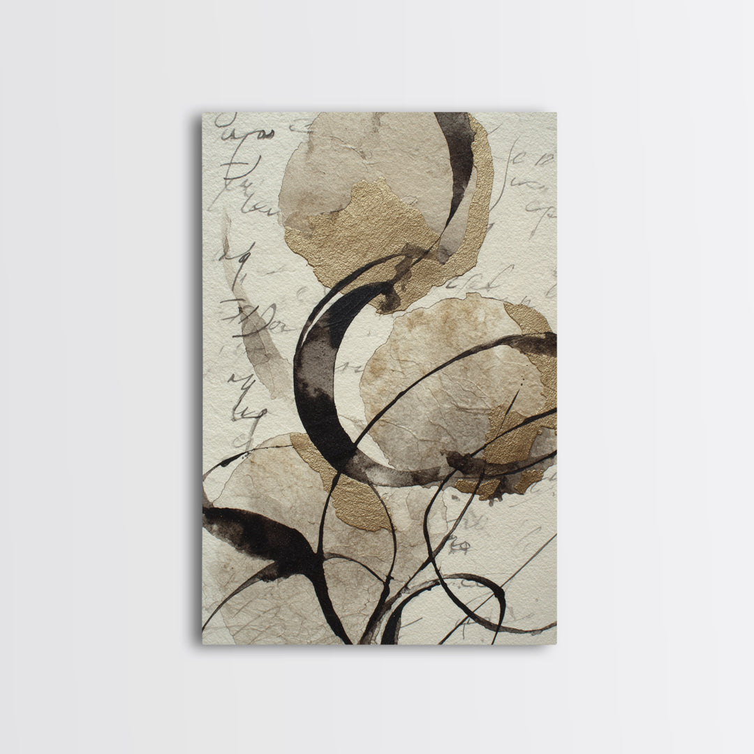 Calligraphy Swashes Forming Floral Composition Framed Canvas Print, Typography Art, Room Decor, Living Room Decor, TYP-2x3-64
