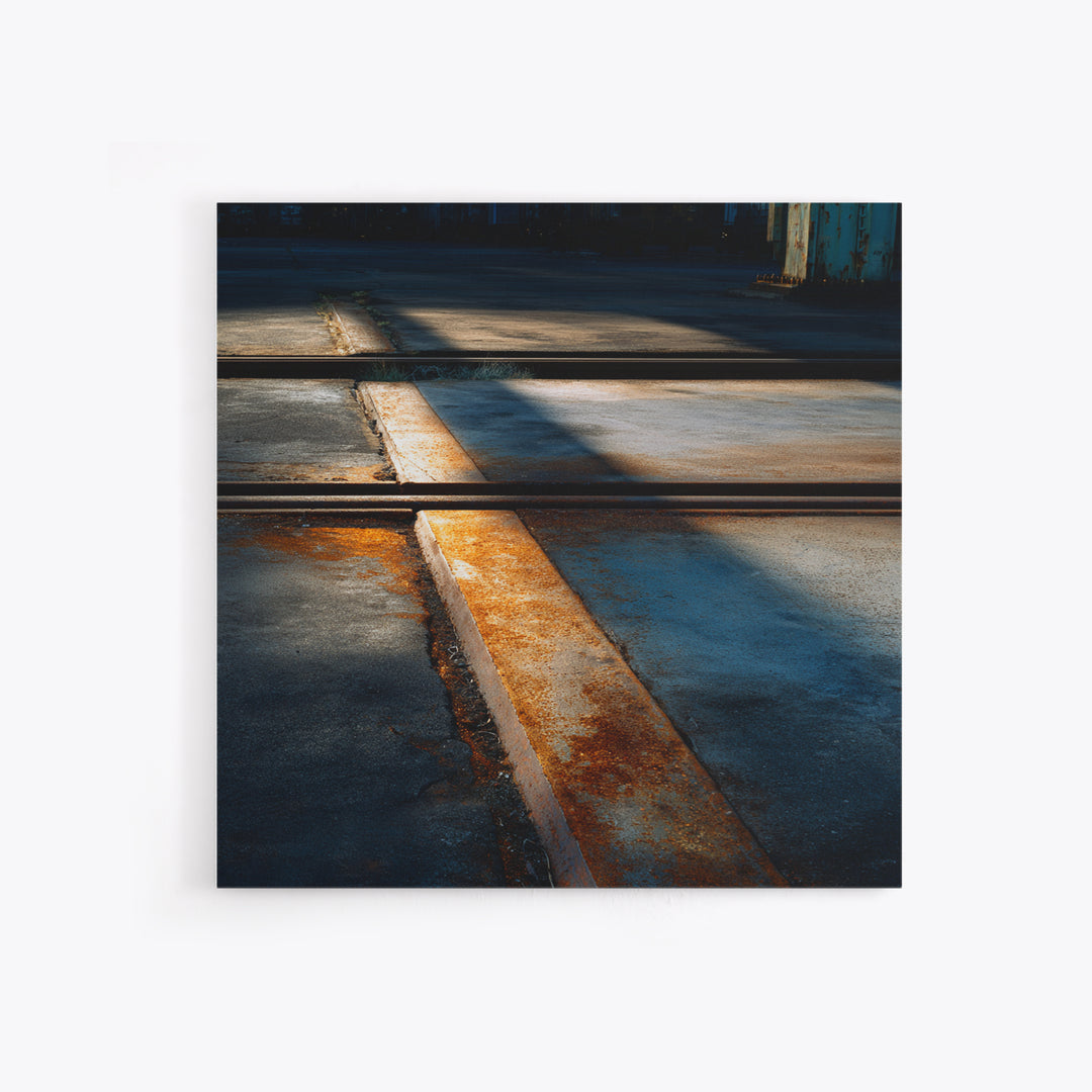 Industrial Rail Tracks Leading into City Canvas Print, Urban Art, Modern Art, Living Room Decor, Oil Painting, Urban, URB-1x1-22