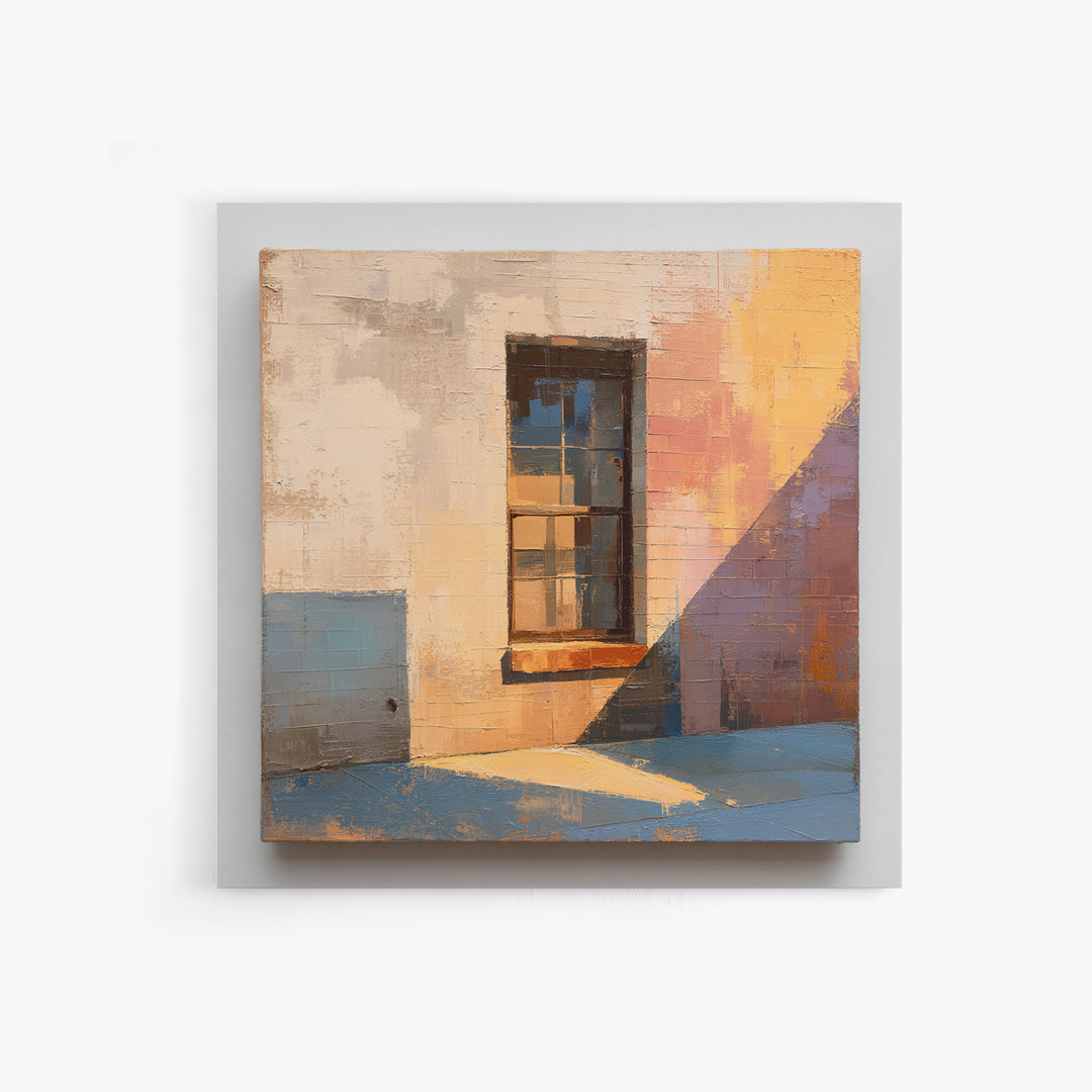 Brick Wall and Window Shadows as Geometry Framed Canvas Print, Urban Art, Fine Art Print, Living Room Decor, Fine Art, Urban, URB-1x1-29