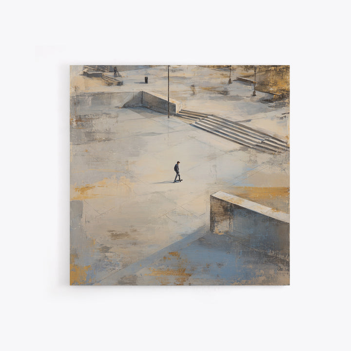 Skateboarder Crossing a Concrete Plaza Canvas Print, Urban Art, Black Wall Art, Living Room Decor, Fine Art, Urban, Queer Art, URB-1x1-31