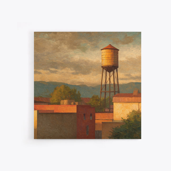 Rooftop Water Tower Framed Canvas Print, Urban Art, Statement Artwork, Living Room Decor, Abstract Art, Urban, Wall Decor, URB-1x1-57
