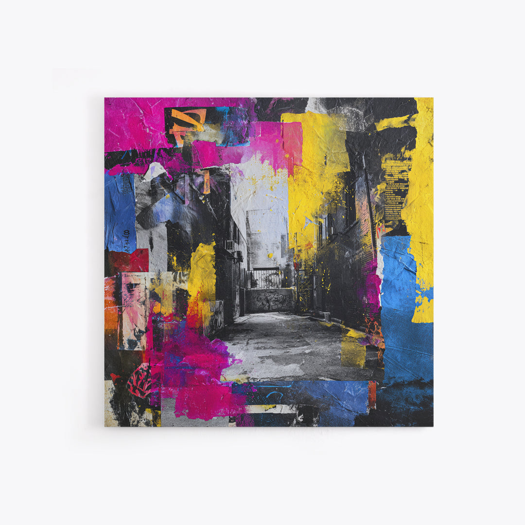 Graffiti Covered Alley Rendered as Color Collage Canvas Print, Urban Art, Queer Art, Living Room Decor, Fine Art, Urban, URB-1x1-59