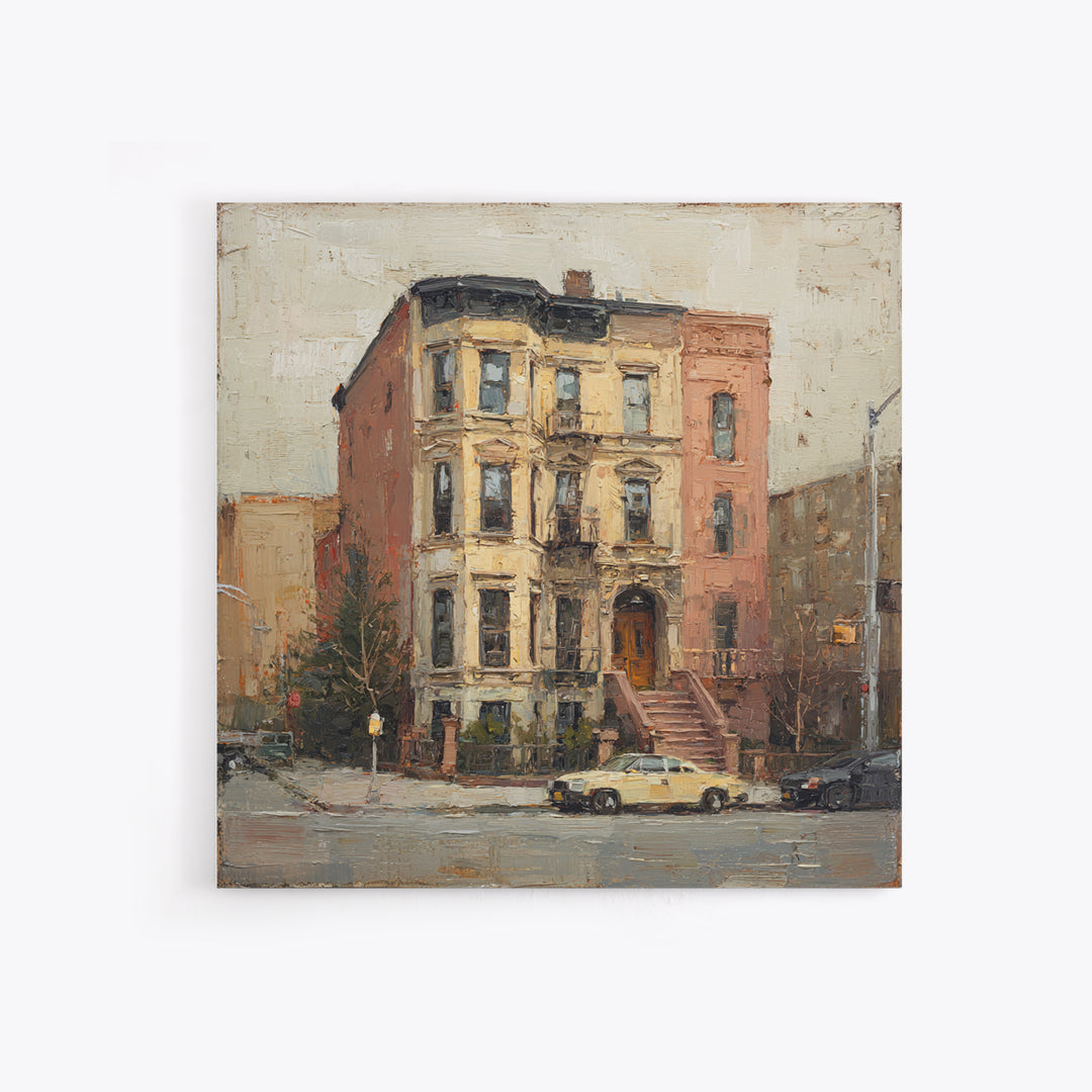 Brownstone Row in Soft Morning Light Canvas Print, Urban Art, Book Shelf Decor, Living Room Decor, Urban, Modern Decor, URB-1x1-60
