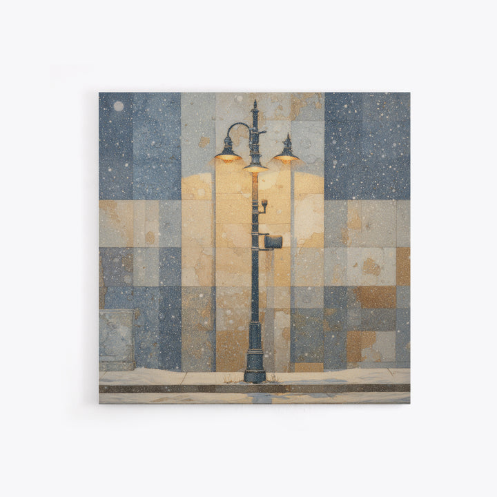 Streetlamp and Falling Snow Framed Canvas Print, Urban Art, Gay Art, Living Room Decor, Oil Painting, Urban, Minimalist Decor, URB-1x1-61