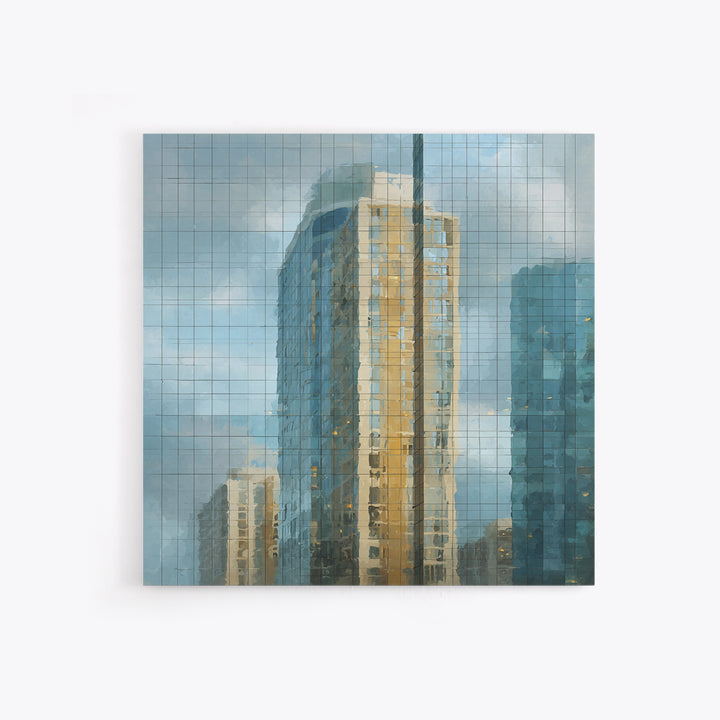 Modern Skyscraper Glass Reflections Framed Canvas Print, Urban Art, Pop Art, Living Room Decor, Fine Art, Urban, URB-1x1-62