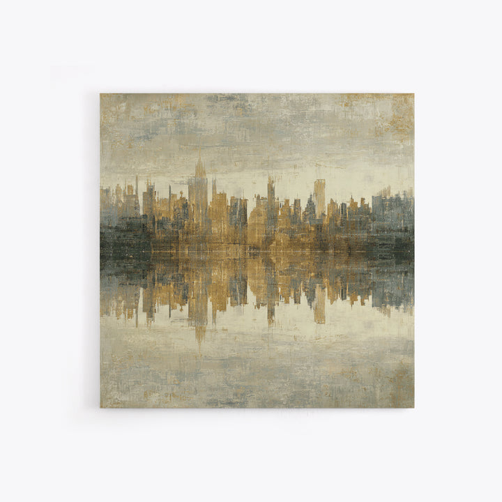 Moody City Skyline Reflected Framed Canvas Print, Urban Art, Art Print, Living Room Decor, Abstract Art, Urban, Oil Painting, URB-1x1-73