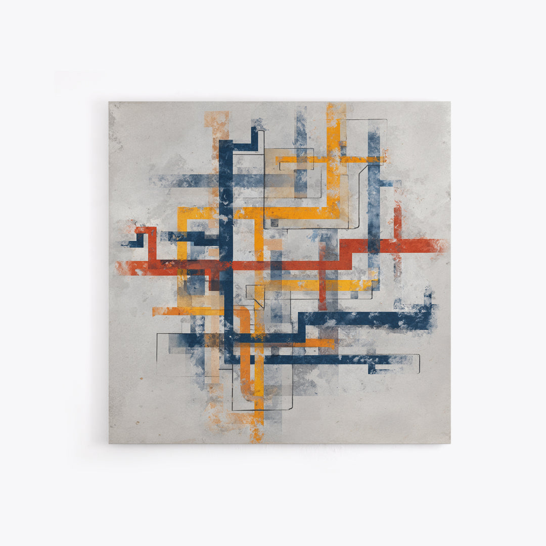 Abstract Subway Map Lines Without Labels Canvas Print, Urban Art, Canvas Painting, Living Room Decor, Abstract Art, Urban, URB-1x1-76