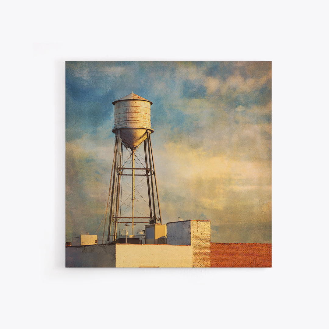 Rooftop Water Tower Canvas Print, Urban Art, Textured Painting, Living Room Decor, Urban, Original Art, Canvas Wall Art, URB-1x1-81
