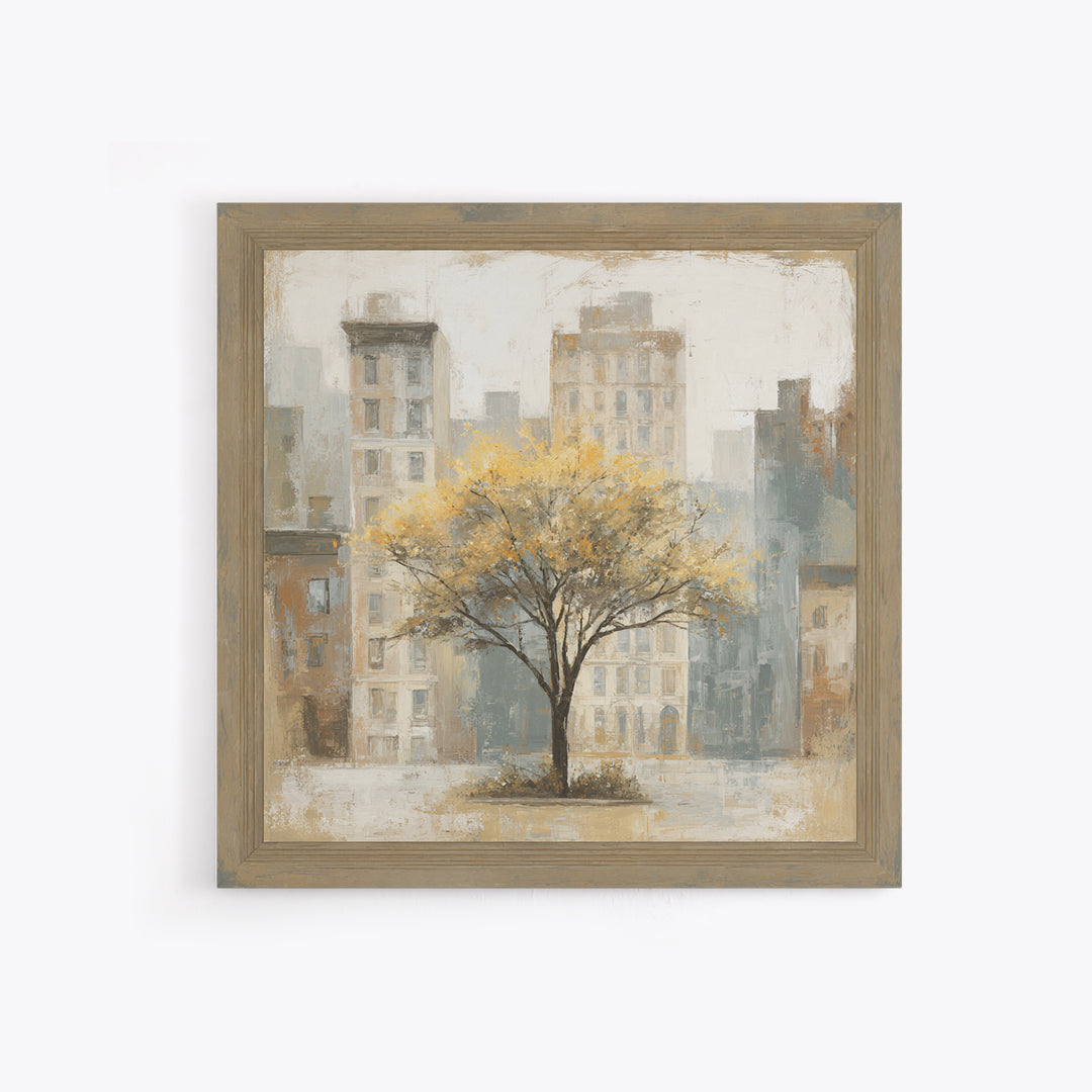 City Park Tree Framed by Buildings Canvas Print, Urban Art, Basketball Wall Art, Living Room Decor, Fine Art, Urban, URB-1x1-90