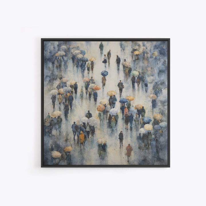 Rain Umbrella Figures Canvas Print, Urban Art, Basketball Wall Art, Living Room Decor, Fine Art, Urban, Textured Painting, URB-1x1-92