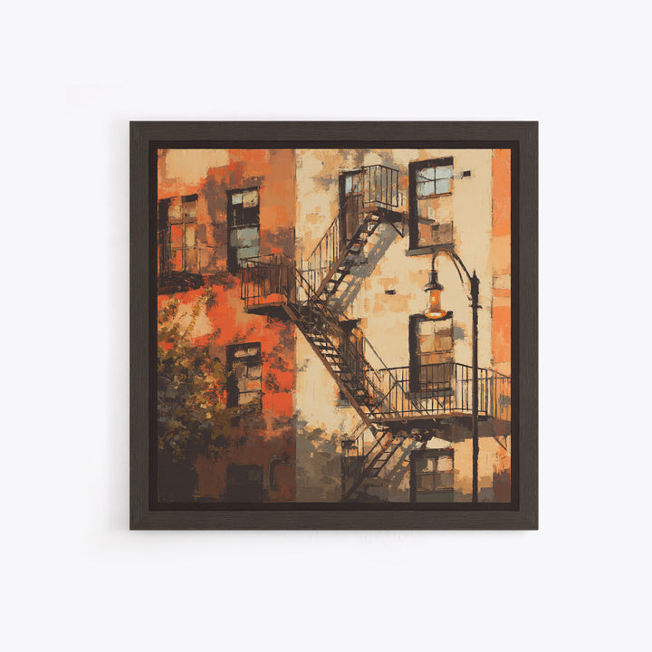 Fire Escape Silhouette Canvas Print, Urban Art, Boho Decor, Living Room Decor, Fine Art, Urban, Digital Prints, URB-1x1-98