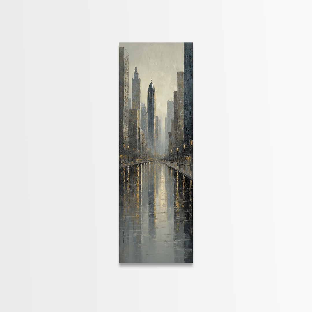 Moody City Skyline Reflected Canvas Print, Urban Art, Statement Artwork, Living Room Decor, Fine Art, Urban, Wall Decor, URB-1x3-13