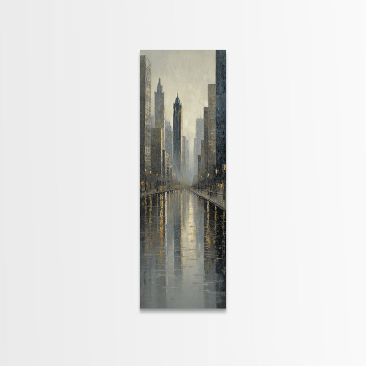 Moody City Skyline Reflected Canvas Print, Urban Art, Statement Artwork, Living Room Decor, Fine Art, Urban, Wall Decor, URB-1x3-13