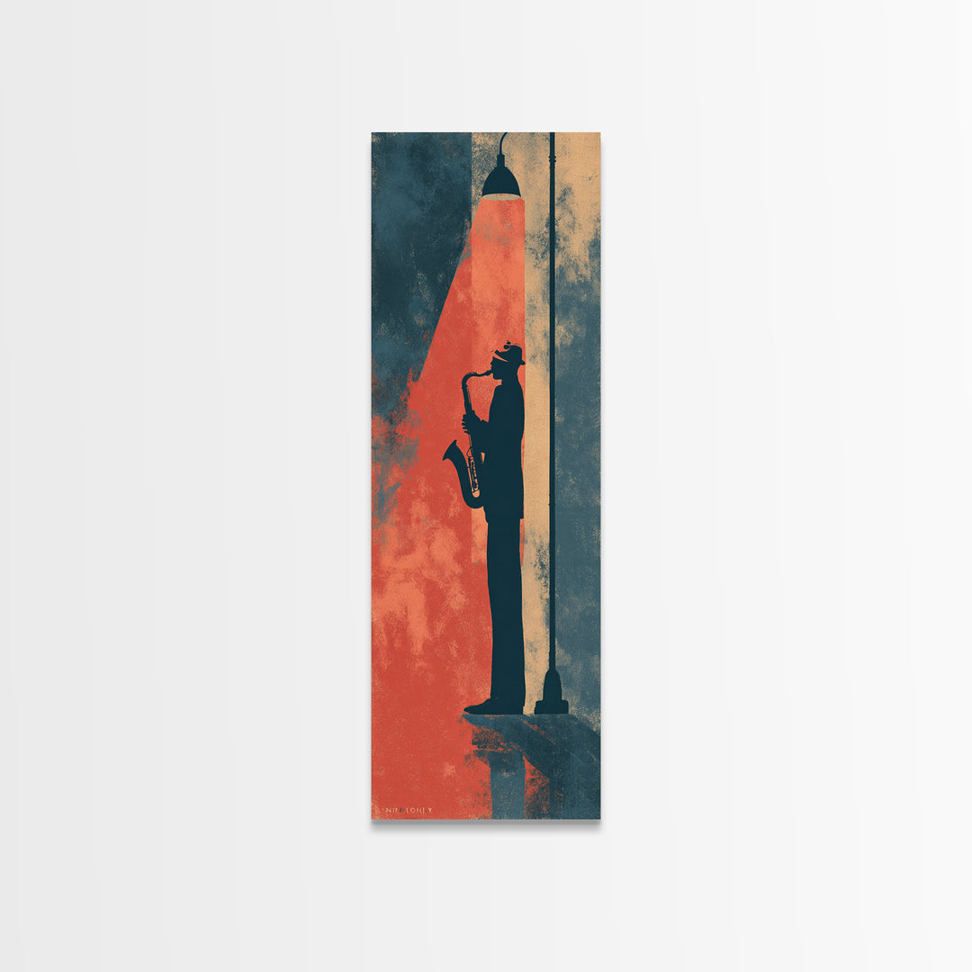 Urban Jazz Musician Silhouette Framed Canvas Print, Urban Art, Digital Print, Living Room Decor, Oil Painting, Urban, URB-1x3-76