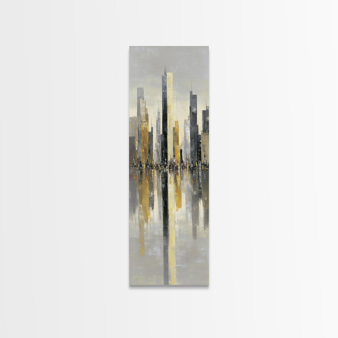 Moody City Skyline Reflected Canvas Print, Urban Art, Poster, Living Room Decor, Abstract Art, Urban, Modern Wall Art, URB-1x3-85