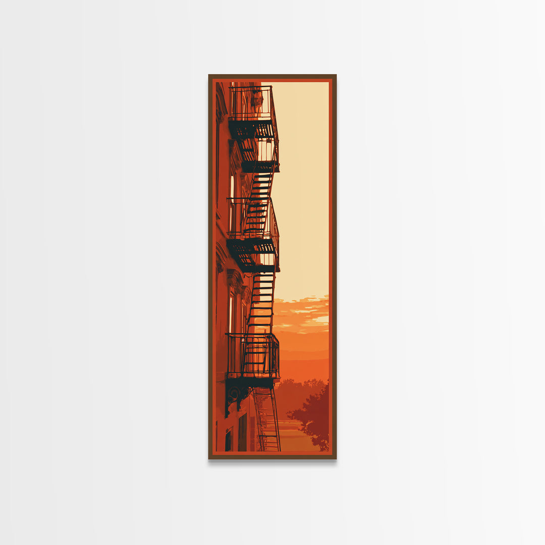Fire Escape Silhouette Canvas Print, Urban Art, Luxury Decor, Living Room Decor, Fine Art, Urban, Oil Painting, URB-1x3-86