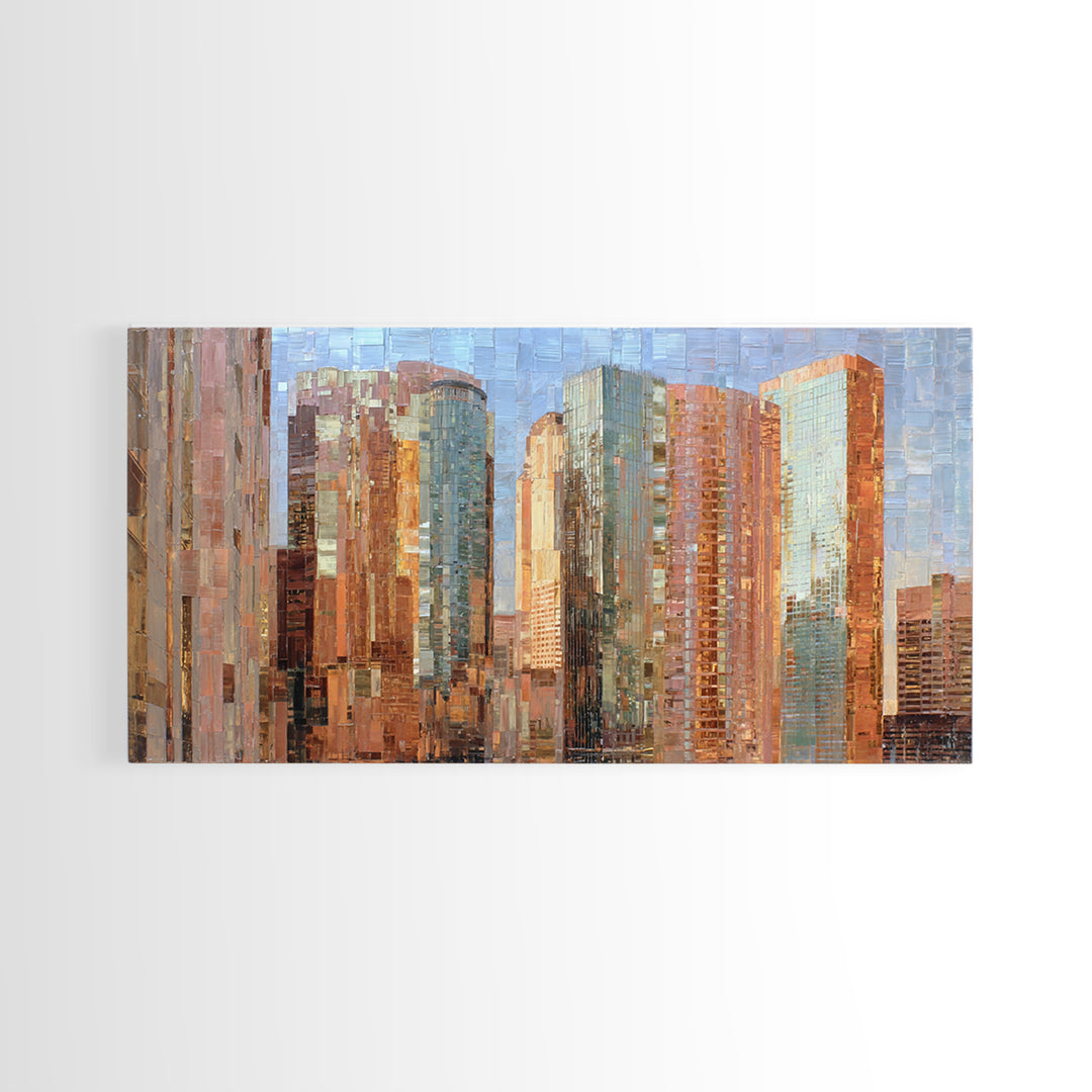 Modern Skyscraper Glass Reflections Framed Canvas Print, Urban Art, Art Print, Living Room Decor, Fine Art, Urban, Oil Painting, URB-2x1-10
