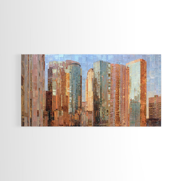 Modern Skyscraper Glass Reflections Framed Canvas Print, Urban Art, Art Print, Living Room Decor, Fine Art, Urban, Oil Painting, URB-2x1-10