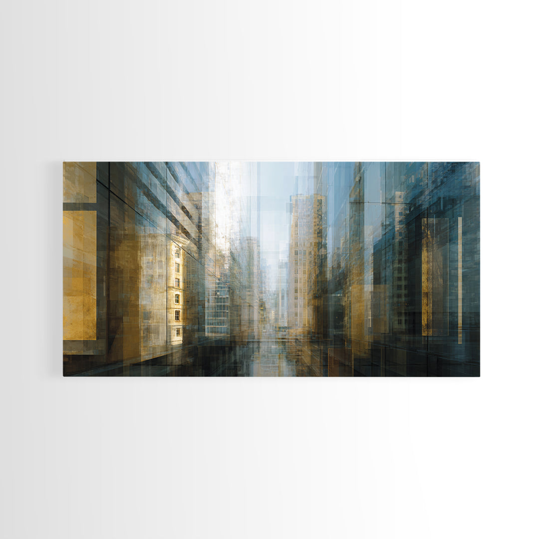 Modern Skyscraper Glass Reflections Framed Canvas Print, Urban Art, Art Print, Living Room Decor, Fine Art, Urban, Oil Painting, URB-2x1-34