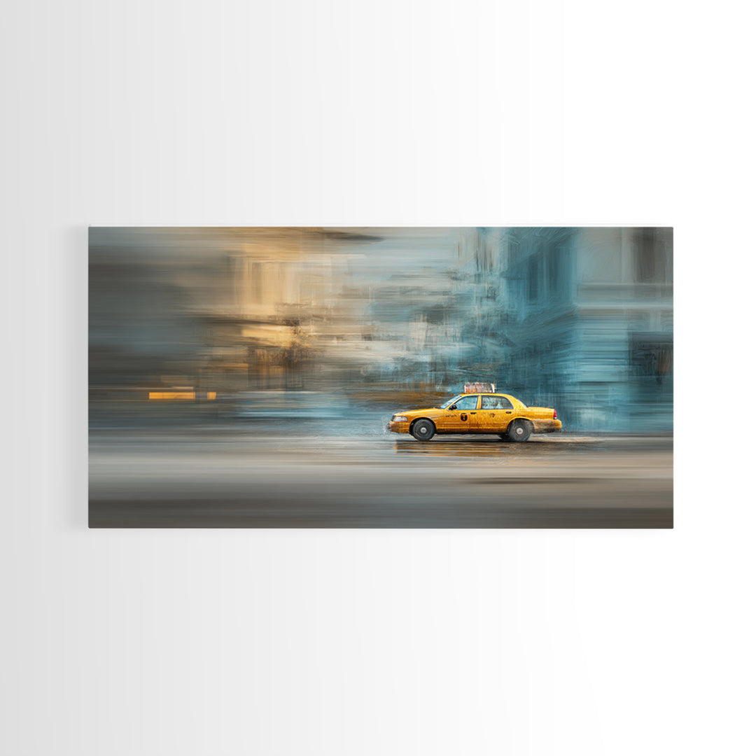 Taxi Cab Motion Blur Canvas Print, Urban Art, Black Art, Living Room Decor, Oil Painting, Urban, Canvas Painting, URB-2x1-47