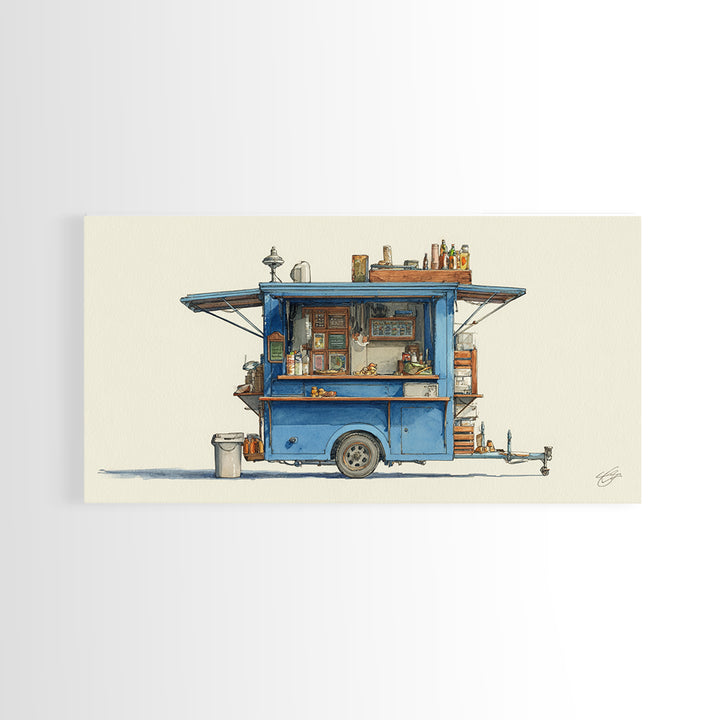Street Food Cart Still Life Without Signage Framed Canvas Print, Urban Art, Basketball Wall Art, Living Room Decor, Urban, URB-2x1-67