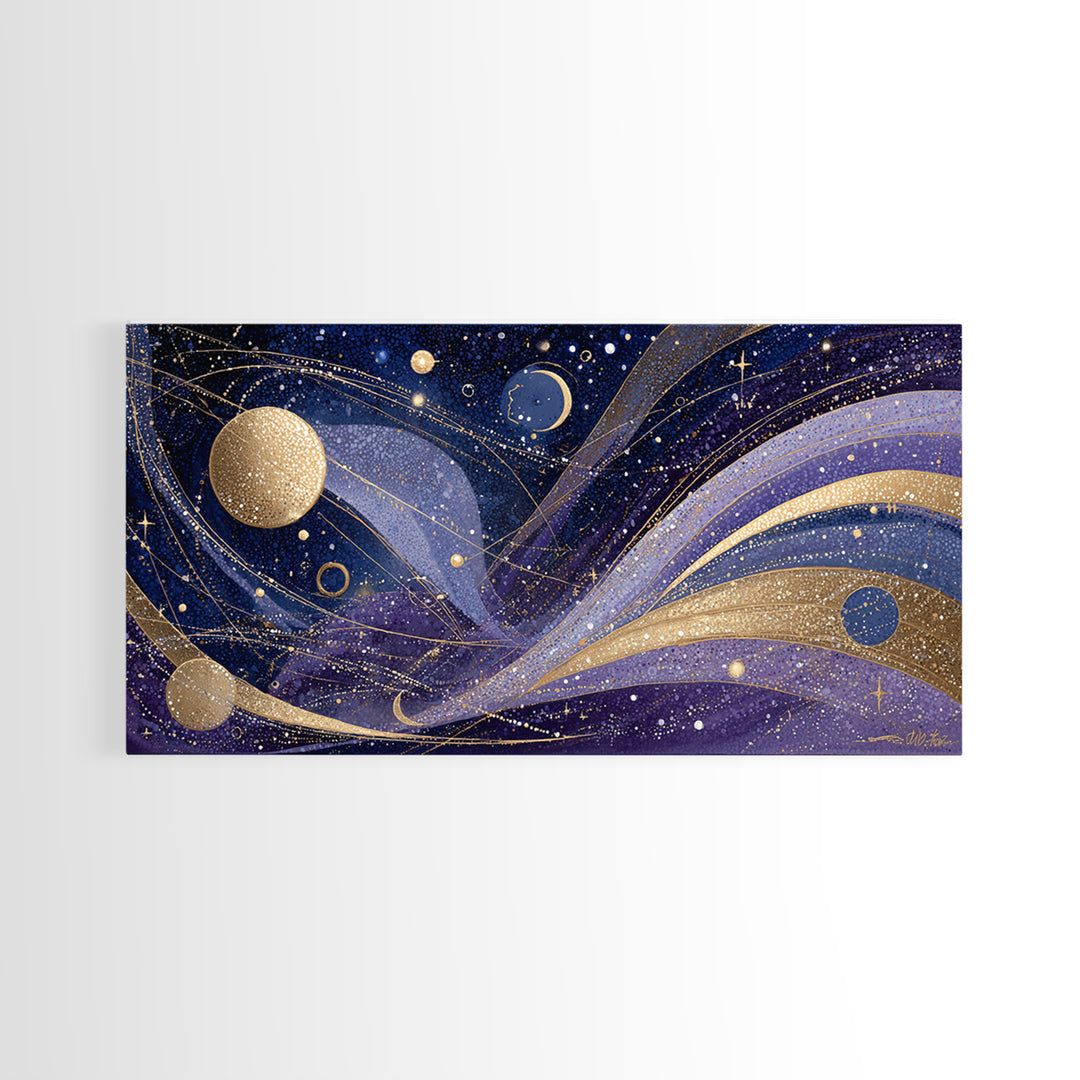 Night Skyline under Crescent Moon Canvas Print, Urban Art, Art Deco, Living Room Decor, Abstract Art, Urban, Book Shelf Decor, URB-2x1-68