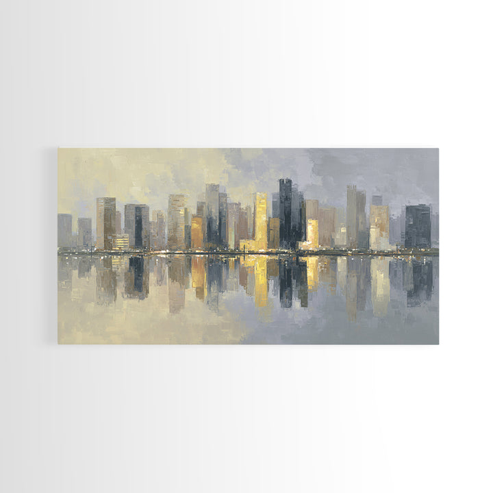 Moody City Skyline Reflected Canvas Print, Urban Art, Black Art, Living Room Decor, Abstract Art, Urban, Canvas Painting, URB-2x1-69