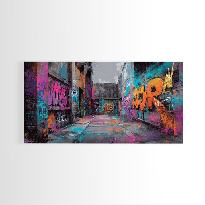 Graffiti Covered Alley Rendered as Color Collage Canvas Print, Urban Art, Afrocentric Wall Art, Living Room Decor, Urban, URB-2x1-79
