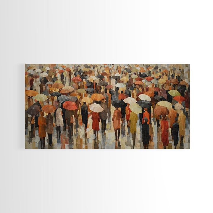 Rain Umbrella Figures Framed Canvas Print, Urban Art, Digital Print, Living Room Decor, Fine Art, Urban, Afrocentric Wall Art, URB-2x1-88