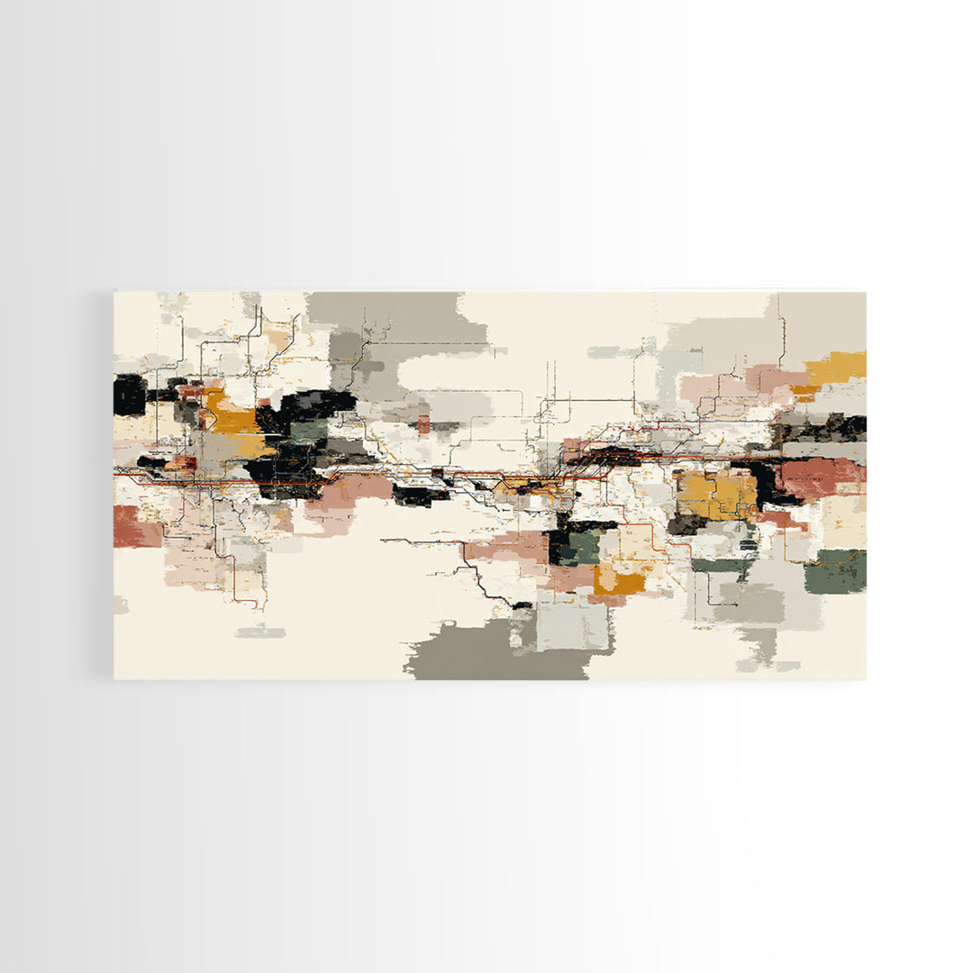 Abstract Subway Map Lines Without Labels Framed Canvas Print, Urban Art, Book Shelf Decor, Living Room Decor, Fine Art, Urban, URB-2x1-96
