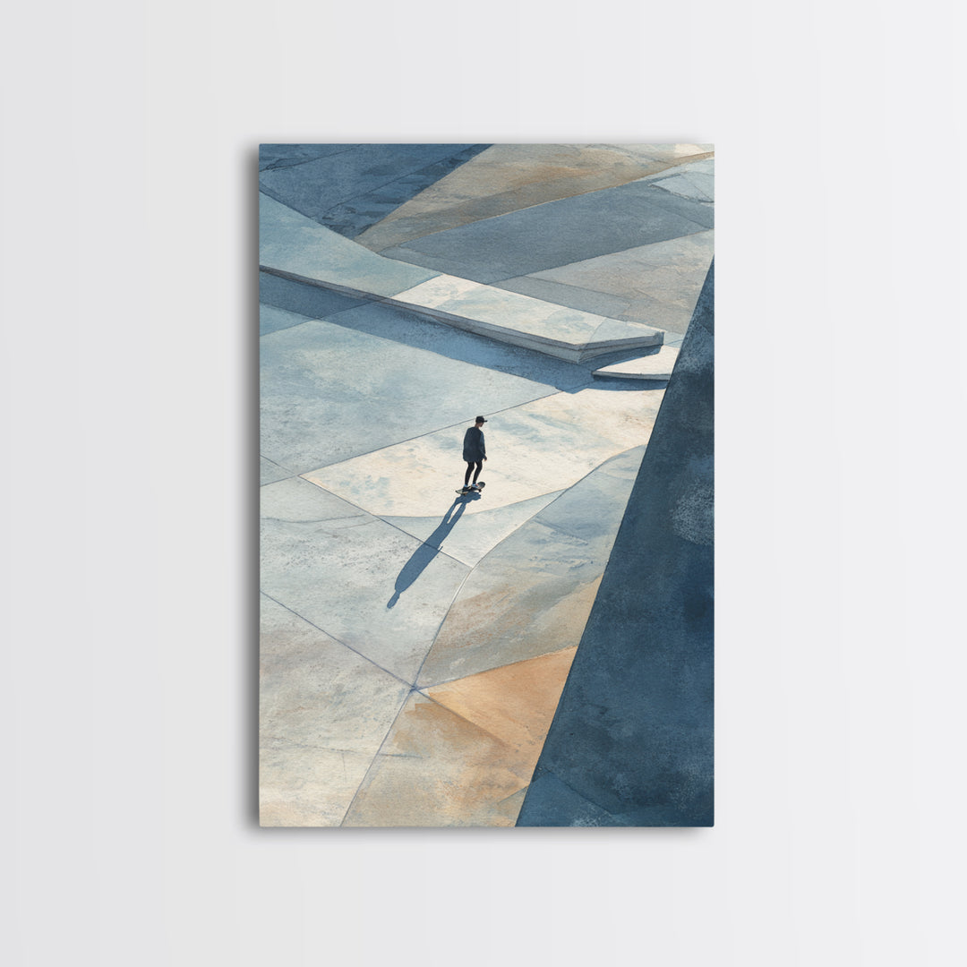 Skateboarder Crossing a Concrete Plaza Canvas Print, Urban Art, Gallery Decor, Living Room Decor, Fine Art, Urban, URB-2x3-15